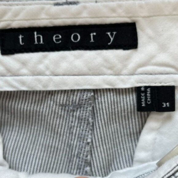 Theory Linen Pinstripe Tapered Leg Pants Mid Rise Blue White Size 31 - Picture 7 of 9